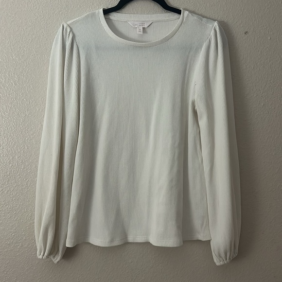 NWOT KOHLS Lauren Conrad ivory ribbed cream top lightweight sweater M - Picture 2 of 6
